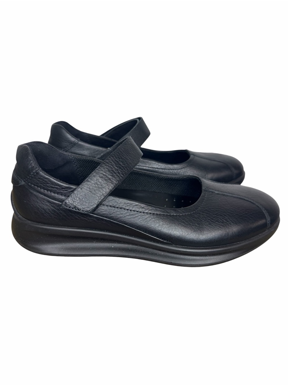 ECCO Aquest Mary Jane Comfort Shoes size 39/US 8 Black Leather Hook and Loop